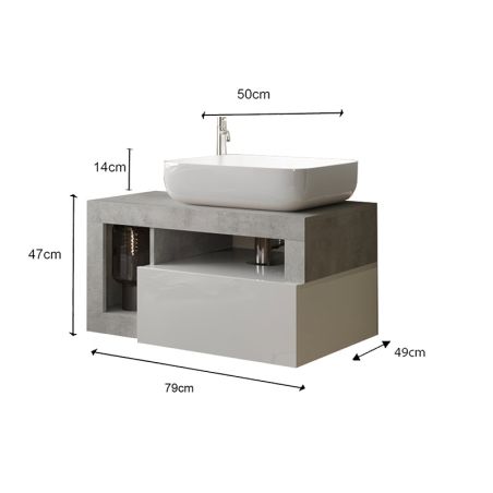 Meuble suspendu avec vasque BURGA BETON 78 cm en blanc brillant et décor béton