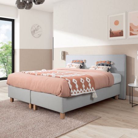 Lit Boxspring fixe FJORD en tissu Wind avec tête de lit Oskar 110 cm