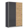 Armoire 136 cm DRAKAR avec 2 portes coulissantes en décor gris métal et chêne Artisan