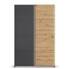 Armoire 136 cm DRAKAR avec 2 portes coulissantes en décor gris métal et chêne Artisan