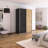Armoire 136 cm DRAKAR avec 2 portes coulissantes en décor gris métal et chêne Artisan