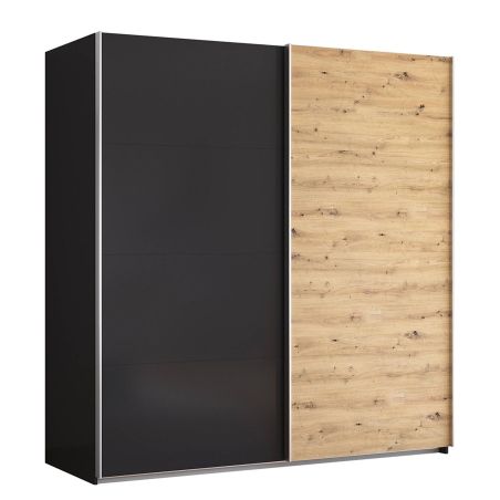copy ofArmoire 181 cm DRAKAR avec 2 portes coulissantes en décor gris métal et chêne Artisan