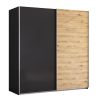 copy ofArmoire 181 cm DRAKAR avec 2 portes coulissantes en décor gris métal et chêne Artisan