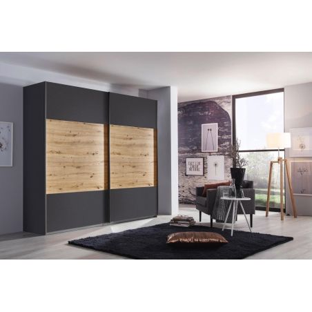 copy ofArmoire 181 cm DRAKAR avec 2 portes coulissantes en décor gris métal et chêne Artisan