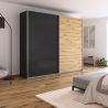 Armoire 271 cm DRAKAR avec 2 portes coulissantes en décor gris métal et chêne Artisan