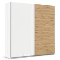Armoire 226 cm DRAKAR avec 2 portes coulissantes en décor blanc mat et chêne Artisan