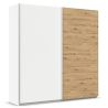 Armoire 226 cm DRAKAR avec 2 portes coulissantes en décor blanc mat et chêne Artisan