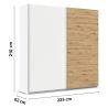 Armoire 226 cm DRAKAR avec 2 portes coulissantes en décor blanc mat et chêne Artisan