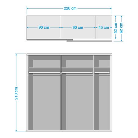 Armoire 226 cm DRAKAR avec 2 portes coulissantes en décor blanc mat et chêne Artisan