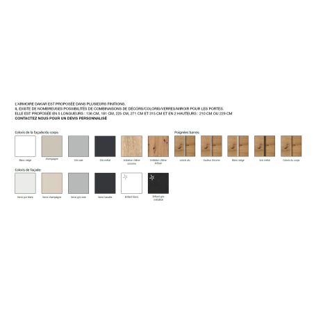 Armoire 226 cm DRAKAR avec 2 portes coulissantes en décor blanc mat et chêne Artisan
