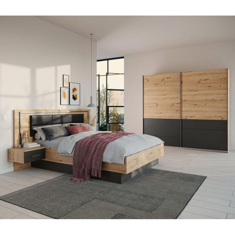 Chambre adulte YANIS avec armoire portes coulissantes 226 cm et lit 160 cm