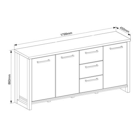 Buffet 180 cm MABEL avec 3 portes et 3 tiroirs