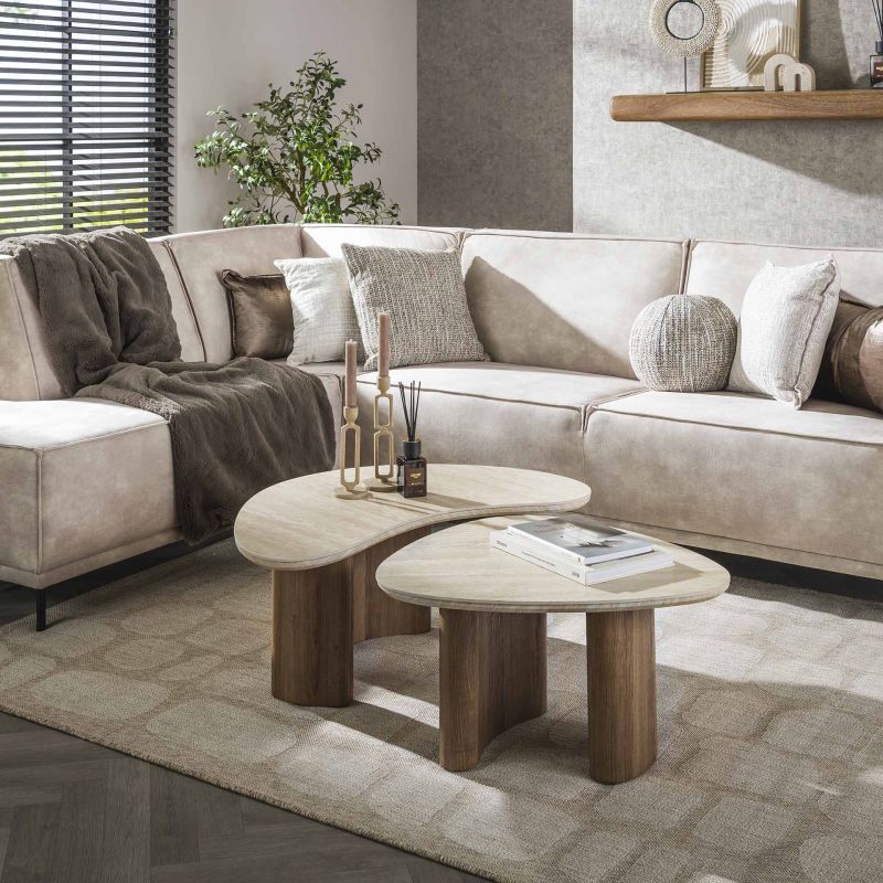Set de 2 tables basses ARMAND en céramique finition travertin 1