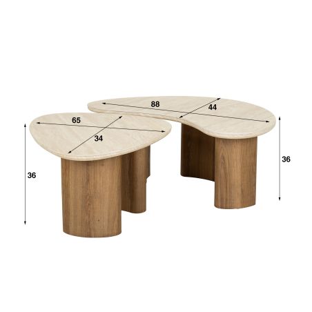 Set de 2 tables basses ARMAND en céramique finition travertin 1