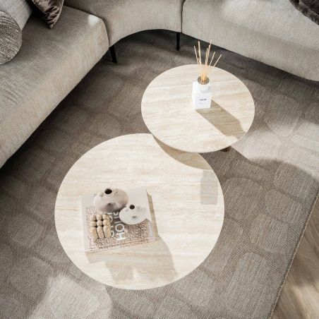 Set de 2 tables basses rondes ARMAND en céramique finition travertin