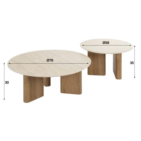 Set de 2 tables basses rondes ARMAND en céramique finition travertin