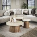 Set de 3 tables basses rondes ARMAND en céramique finition travertin