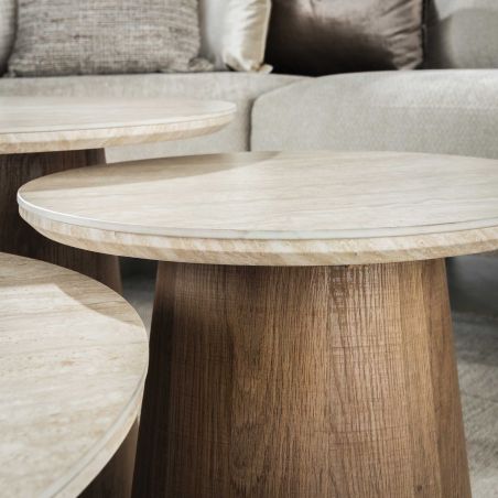 Set de 3 tables basses rondes ARMAND en céramique finition travertin