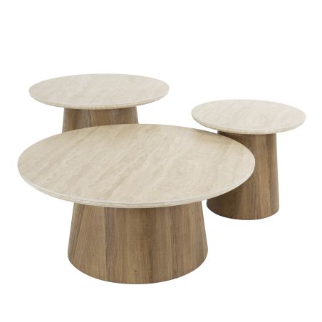 Set de 3 tables basses rondes ARMAND en céramique finition travertin