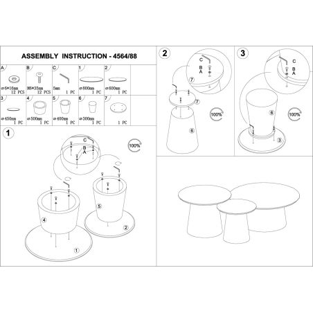 Set de 3 tables basses rondes ARMAND en céramique finition travertin