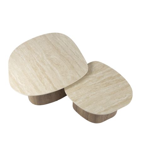 Set de 2 tables basses ARMAND en céramique finition travertin - forme de galet