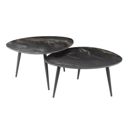 Set de 2 tables basses de forme organique ATHOS en céramique finition fossil black