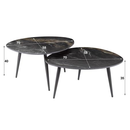 Set de 2 tables basses de forme organique ATHOS en céramique finition fossil black