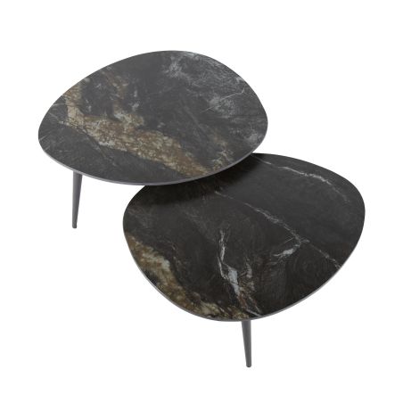 Set de 2 tables basses de forme organique ATHOS en céramique finition fossil black