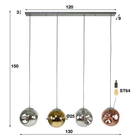 Suspension SOLARIA de style industriel avec 4 ampoules incluses