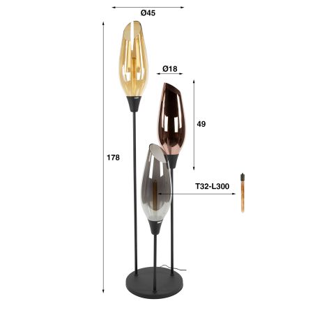 Lampadaire COCOON avec 3 ampoules incluses
