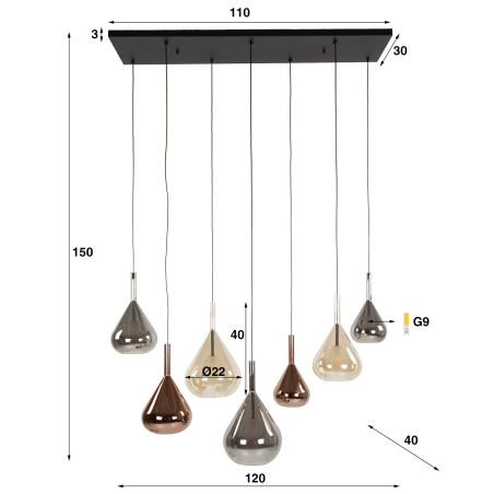 Suspension LYRA de style contemporain avec 7 ampoules incluses