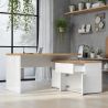 Bureau d'angle AURELIA en blanc brillant et décor chêne cadiz