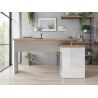 Bureau d'angle AURELIA en blanc brillant et décor chêne cadiz