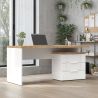 Bureau droit 160 cm AURELIA avec 3 tiroirs en blanc brillant et décor chêne cadiz