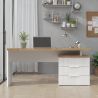 Bureau droit 160 cm AURELIA avec 3 tiroirs en blanc brillant et décor chêne cadiz