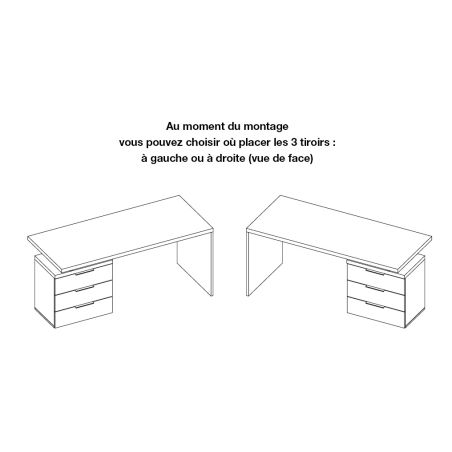 Bureau droit 160 cm AURELIA avec 3 tiroirs en blanc brillant et décor chêne cadiz