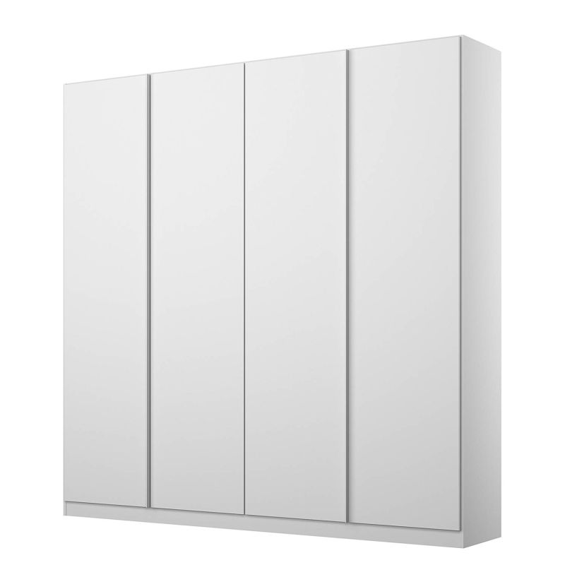 Armoire 4 portes 181 cm OBERON en décor blanc mat avec accessoires intérieurs inclus