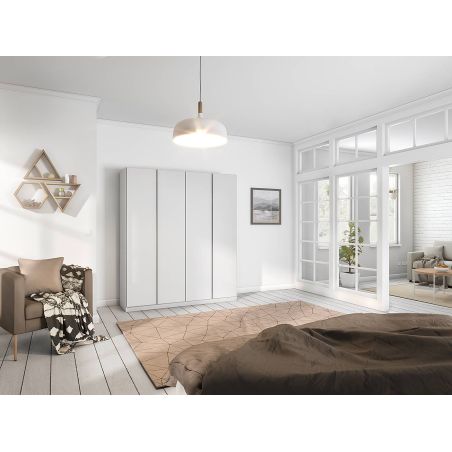 Armoire 4 portes 181 cm OBERON en décor blanc mat avec accessoires intérieurs inclus