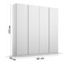 Armoire 4 portes 181 cm OBERON en décor blanc mat avec accessoires intérieurs inclus