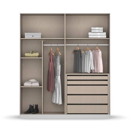 Armoire 4 portes 181 cm OBERON en décor blanc mat avec accessoires intérieurs inclus