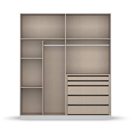Armoire 4 portes 181 cm OBERON en décor blanc mat avec accessoires intérieurs inclus