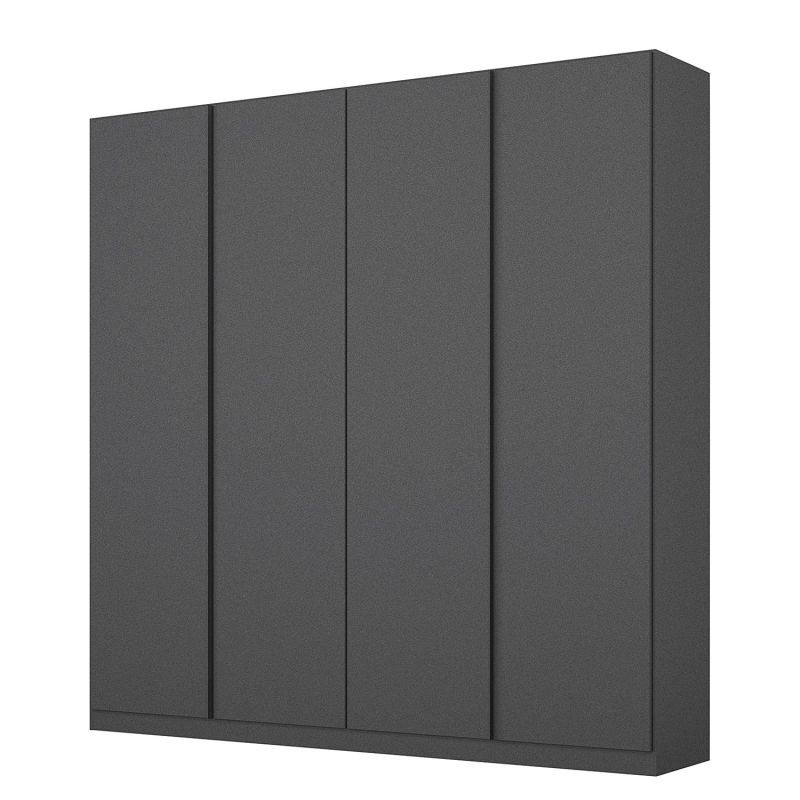 Armoire 4 portes 181 cm OBERON en décor gris métal avec accessoires intérieurs inclus