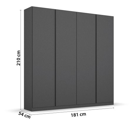Armoire 4 portes 181 cm OBERON en décor gris métal avec accessoires intérieurs inclus