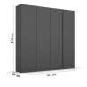 Armoire 4 portes 181 cm OBERON en décor gris métal avec accessoires intérieurs inclus