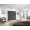 Armoire 4 portes 181 cm OBERON en décor gris métal avec accessoires intérieurs inclus