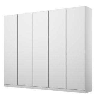 Armoire 5 portes 226 cm OBERON en décor blanc mat avec accessoires intérieurs inclus