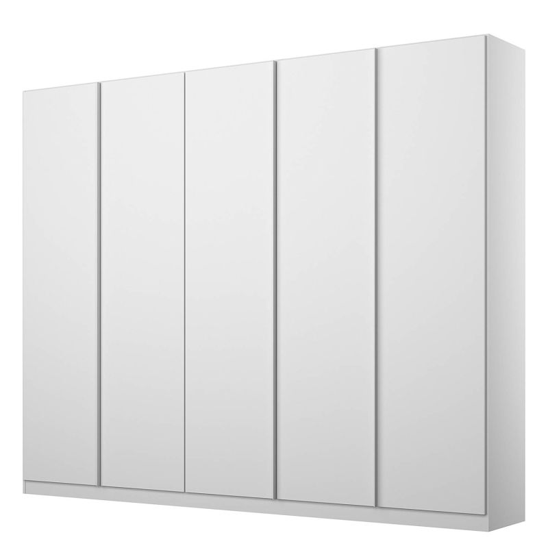 Armoire 5 portes 226 cm OBERON en décor blanc mat avec accessoires intérieurs inclus