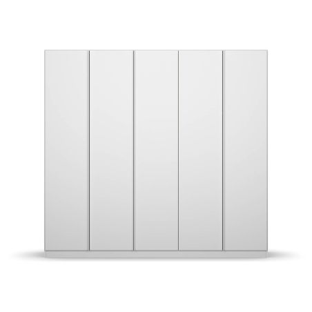 Armoire 5 portes 226 cm OBERON en décor blanc mat avec accessoires intérieurs inclus