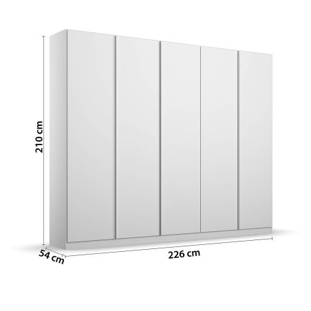 Armoire 5 portes 226 cm OBERON en décor blanc mat avec accessoires intérieurs inclus
