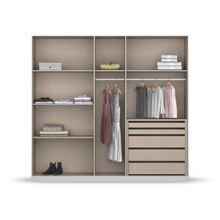 Armoire 5 portes 226 cm OBERON en décor blanc mat avec accessoires intérieurs inclus